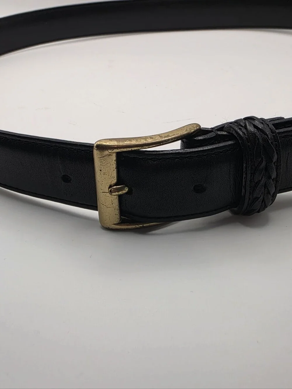Coach Black Leather Braided Belt Size 36 Brass Buckle Full Grain 6918 Classic